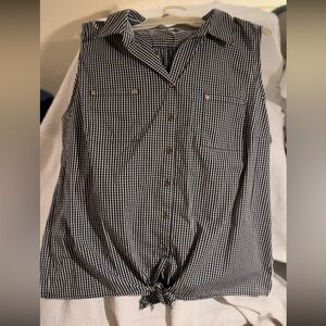 Anne Klein Black & White Plaid Button Down Collard Sleeveless Top size XL